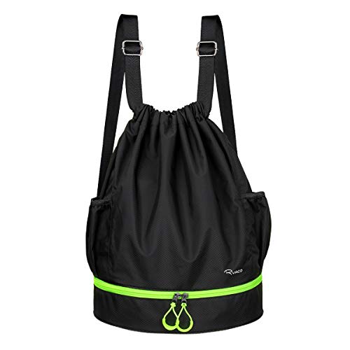 Ryaco Mochila de Cuerda Unisex, Saco de Gimnasia para Deporte Gimnasio Yoga Nadar (Negro & Verde Neón)