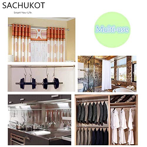 SACHUKOT Barra de cortina de ducha extensible 105-190 cm, antideslizante, nunca se oxida, barra de cortina de tensión, sin taladrar, acero inoxidable 304, nunca se derrumba, para baño, cocina, armario