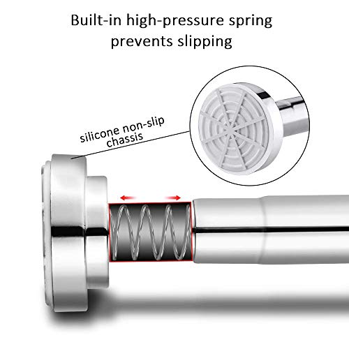 SACHUKOT Barra de cortina de ducha extensible 105-190 cm, antideslizante, nunca se oxida, barra de cortina de tensión, sin taladrar, acero inoxidable 304, nunca se derrumba, para baño, cocina, armario