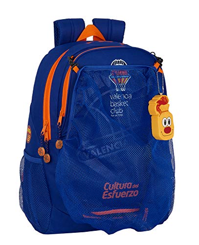 Safta Mochila Adaptable Carro Porta Balón Valencia Basket, Azul/Naranja, 320x160x440 mm