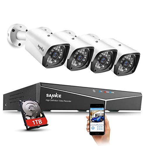 SANNCE Kit Sistema de Seguridad XPOE 1080P 4CH NVR y 4 IP Cámaras de vigilancia 2MP IP66 Impermeable Interior/Exterior IR Leds Visión Nocturna 100pies/30m detección de movimiento-1TB Disco Duro