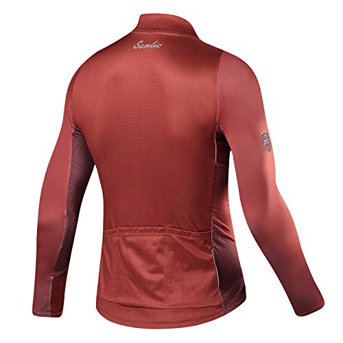 Santic Maillot Bicicleta Hombre Maillot Ciclismo con Mangas Largas con Bolsillos como Camiseta Interior en Invierno Rojo de Ladrillo EU L