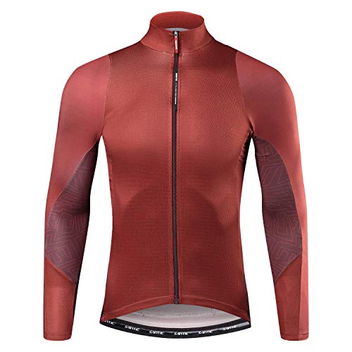 Santic Maillot Bicicleta Hombre Maillot Ciclismo con Mangas Largas con Bolsillos como Camiseta Interior en Invierno Rojo de Ladrillo EU L