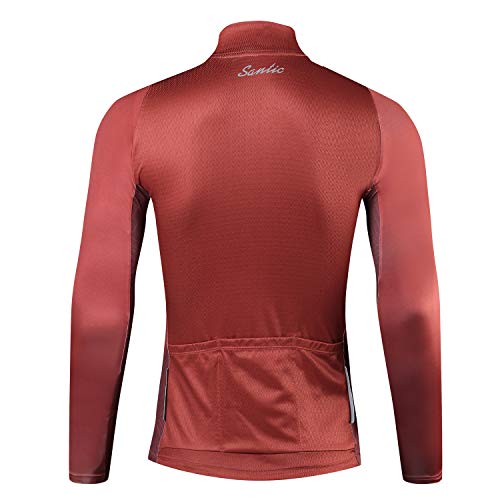 Santic Maillot Bicicleta Hombre Maillot Ciclismo con Mangas Largas con Bolsillos como Camiseta Interior en Invierno Rojo de Ladrillo EU L