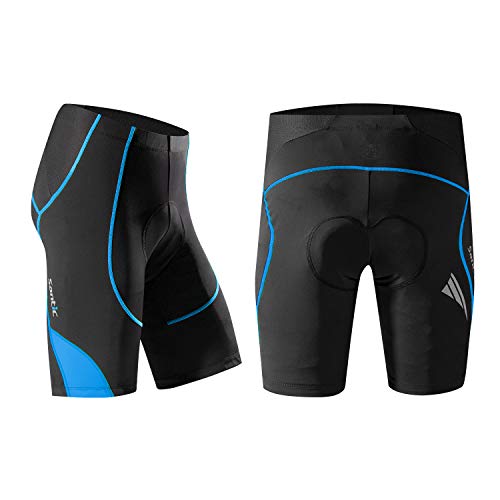 Santic Pantalon Ciclismo Hombre Corto Pantalones Bicicleta Hombre Montaña/MTB Acolchado con Badana/Almohadilla Azul EU S