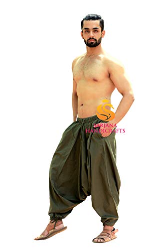 Sarjana Handicrafts - Pantalón bombacho hindú de algodón, pantalón harem, pantalón de yoga para hombre Marrón caqui Talla única