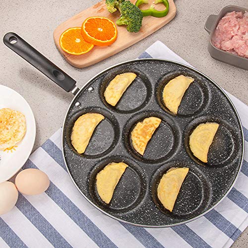 Sarten para Tortitas, Sartén Antiadherente de Aluminio para Huevos, 7 Tazas, Sartén Multifuncional para Desayuno con Mango Anti-Escaldado, para Huevos Fritos Divididos Panqueques Hamburguesa, 30cm