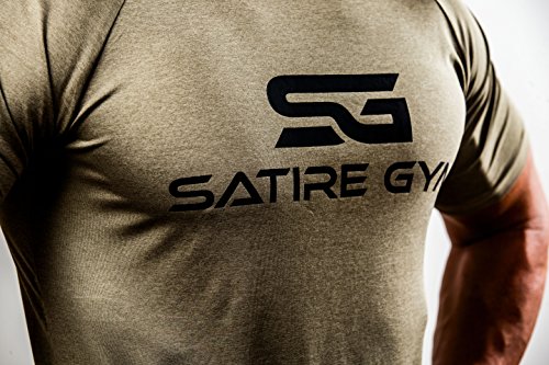 Satire Gym Camiseta de Fitness para Hombre - Ropa Deportiva Funcional - Adecuada para Workout, Entrenamiento - Slim fit (Color Caqui Moteado, XXL)