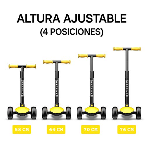 Sawyer - Patinete Ajustable Ruedas LED - Niños 2 a 8 Años (Amarillo)