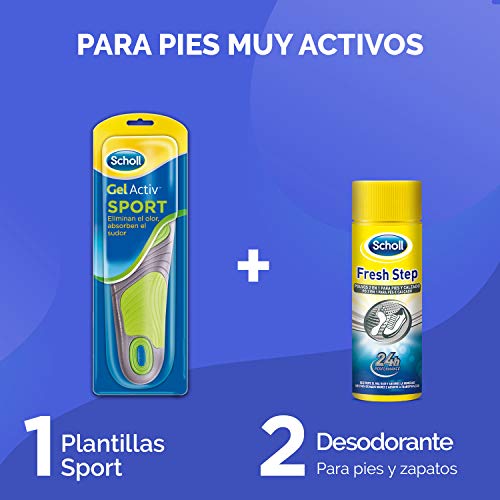 Scholl Gel Activ Sport - Plantillas para hombre, para zapatillas deportivas, mayor amortiguación y absorción del olor y sudor, talla 40 - 46.5, 1 par (2 plantillas)