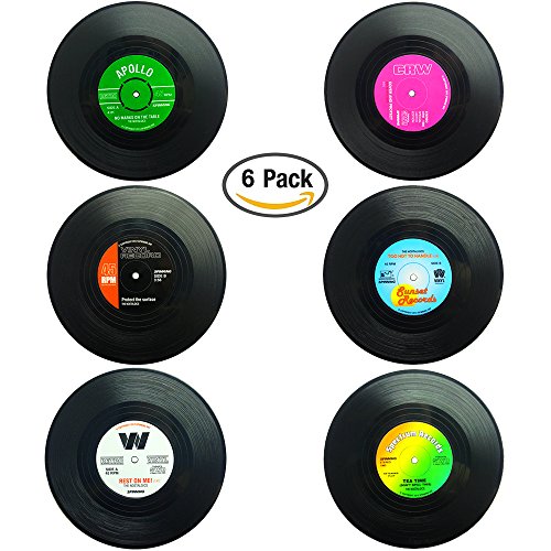 Senhai Set de 6 Posavasos, Vinilos de Vinilo Retro Placas de Cocina para Bebidas frías y Calientes, protección Antideslizante para Tablas Evita Deslizamiento