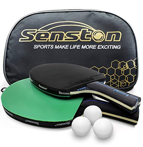 Senston Juego de Raquetas de Tenis de Mesa 3 Pelotas, 2 Palos de Ping Pong Profesionales, Juego de Tenis de Mesa con Bolsa de Transporte