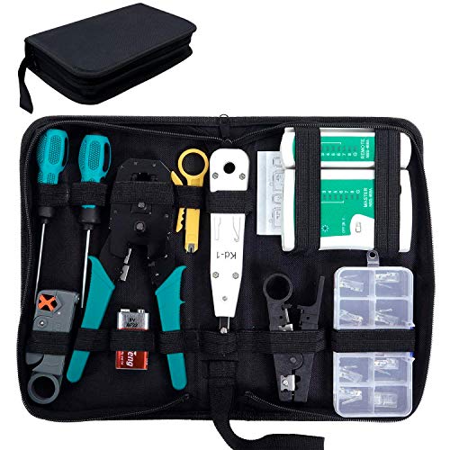 SGILE Comprobador de Cable de Red RJ45 Network Tool Kits Red Profesional Mantenimiento de la Computadora LAN Cable Tester 12 en 1 Herramientas de Reparación