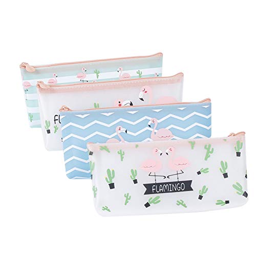 Shager - 1pcs Chicas Chicos Niños Estuches , Flamencos de PU Transparente Lápiz Cosmética con Cremallera Caja Case Escolar 20*8cm (Pequeño Flamencos)