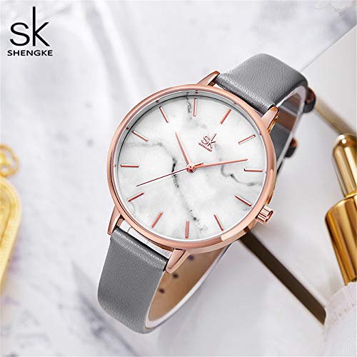 SHENGKE Reloj Mujer Reloj De Cuarzo Ultra Delgado De Mármol Relojes Creativos para Señora Impermeable