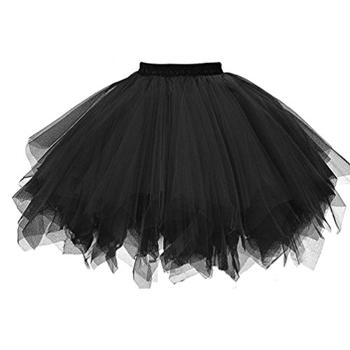 SHOBDW Disfraz de Carnaval Mujeres Plisadas Falda de Gasa de Adultos Falda de Baile tutú Retro Rockabilly Enaguas Miriñaques Faldas (Negro, Talla única)