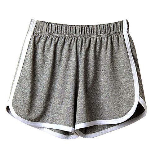 SHOBDW Las Mujeres de Moda señora de la Cintura elástica Verano sólido hasta la Rodilla cómodos Pantalones Cortos Deportivos Pantalones Casuales de Playa (S, Gris)