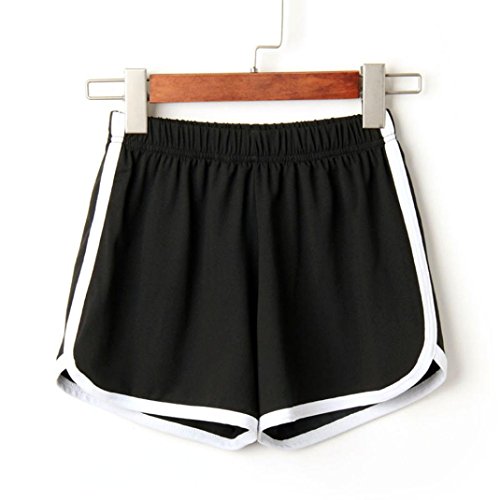 SHOBDW Las Mujeres de Moda señora de la Cintura elástica Verano sólido hasta la Rodilla cómodos Pantalones Cortos Deportivos Pantalones Casuales de Playa (S, Negro)