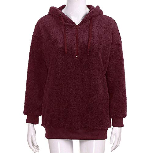 SHOBDW Liquidación Venta Mujer Sudadera con Capucha Suelta Tallas Grandes Jersey de Mujer Jersey otoño Invierno Manga Larga Remata Abrigo cálido(Vino Rojo,XL)