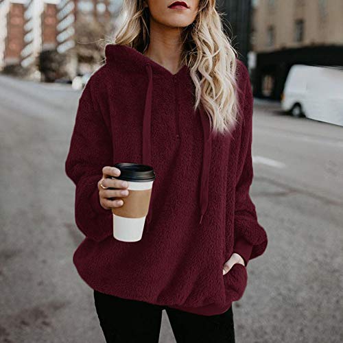 SHOBDW Liquidación Venta Mujer Sudadera con Capucha Suelta Tallas Grandes Jersey de Mujer Jersey otoño Invierno Manga Larga Remata Abrigo cálido(Vino Rojo,XL)