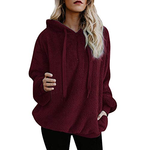 SHOBDW Liquidación Venta Mujer Sudadera con Capucha Suelta Tallas Grandes Jersey de Mujer Jersey otoño Invierno Manga Larga Remata Abrigo cálido(Vino Rojo,XL)