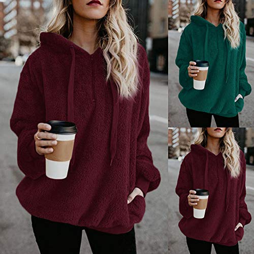 SHOBDW Liquidación Venta Mujer Sudadera con Capucha Suelta Tallas Grandes Jersey de Mujer Jersey otoño Invierno Manga Larga Remata Abrigo cálido(Vino Rojo,XL)