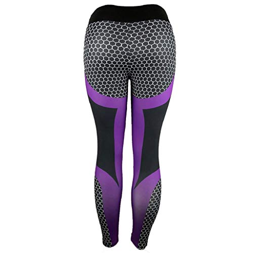 SHOBDW Mujeres Athletic Impresión 3D Cintura Alta Estiramiento Yoga Flaco Gimnasio Fitness Medias para Correr Entrenamiento Deportivo Pantalones recortados Entrenamiento Capri Leggings(PúRpura,M)