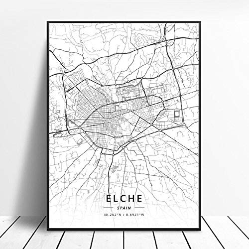 shuimanjinshan Elche Pamplona Vitoria-Gasteiz Madrid Albacete Santander Oviedo España Lienzo Arte Mapa Cartel 50X70Cm No Frame W-94