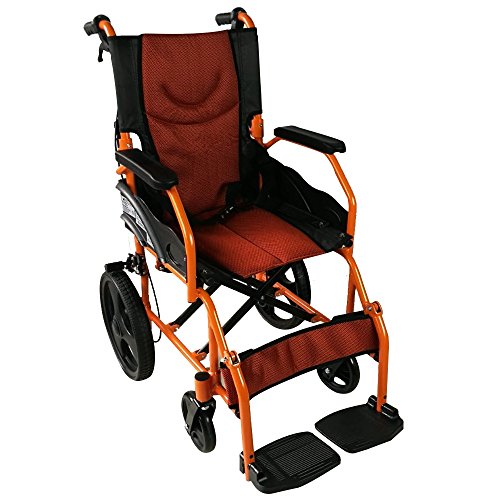 Silla de ruedas ligera | reposapiés, respaldo y reposabrazos acolchados | naranja | Pirámide | Mobiclinic ancho de asiento 40 cm