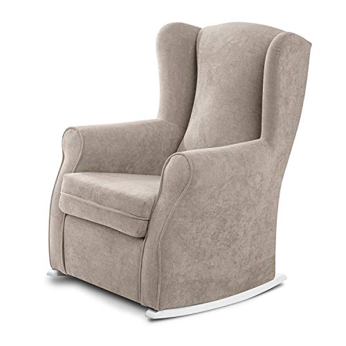 Sillon orejero balancin Mecedora. Irene (Sillon Lactancia) Sillón tapizado Antimanchas acualine Color Beige. Mecedora para Dormitorio, Salon o habitacion de Bebe | Butaca Relax Lactancia