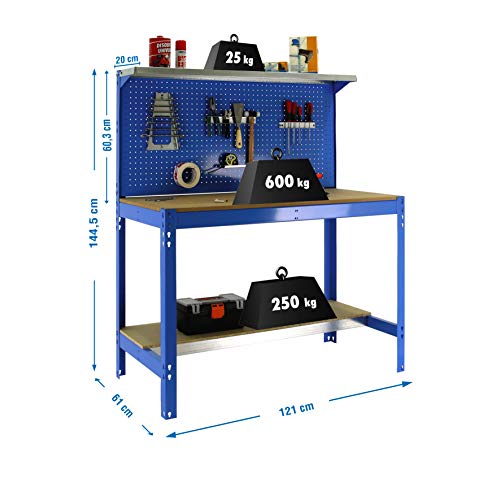 Simonrack 8435104946855 BANCO DE TRABAJO, AZUL/MADERA, 1445x1210x610