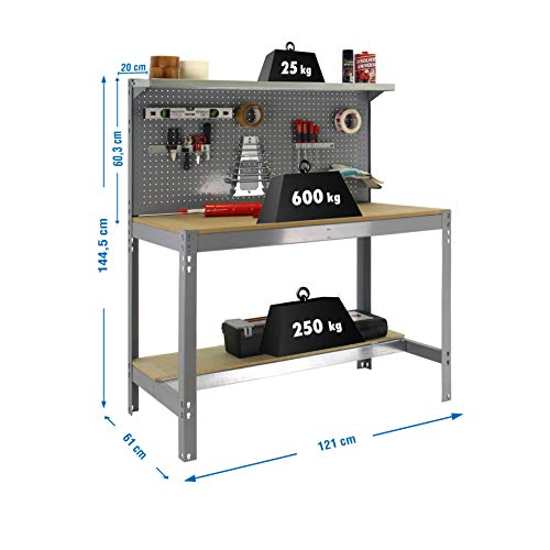 Simonrack 8435104946879 BANCO DE TRABAJO, GRIS/MADERA, 1445x1210x610