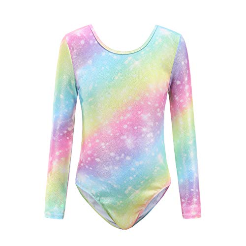 Sinoeem Leotardos de Gimnasia Rítmica para Niños Maillot de Ballet con Gradiente Flash Cuello Redondo Manga Larga/Manga Corta para Niñas de 3-12 Años (Arcoiris - Manga Larga, Tag 12A(11-12 Years))