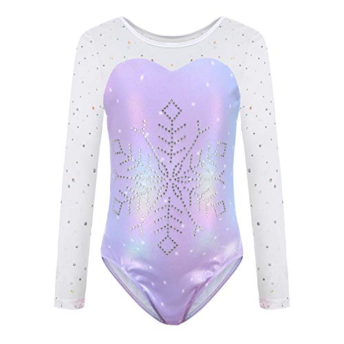 Sinoeem Leotardos de Gimnasia Rítmica para Niños Maillot de Ballet con Gradiente Flash Cuello Redondo Manga Larga/Manga Corta para Niñas de 3-12 Años (Vistoso - Manga Larga, Tag 12A(11-12 Years))