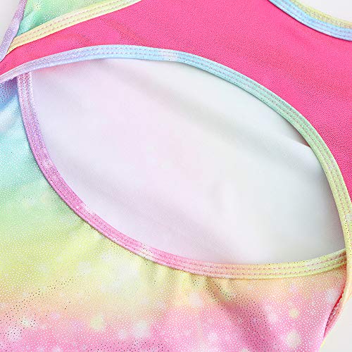 Sinoeem Leotardos de Gimnasia Rítmica para Niños Maillot de Ballet con Gradiente Flash Cuello Redondo Manga Larga/Manga Corta para Niñas de 3-12 Años (Arcoiris - Manga Larga, Tag 10A(9-10 Years))