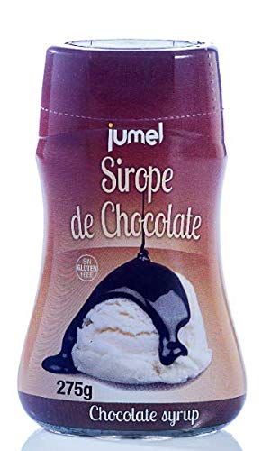 Sirope JUMEL botella 275g, sin gluten, multisabor: fresa, caramelo, chocolate y frutas del bosque. Formato antigoteo. Pack de 4 unidades.