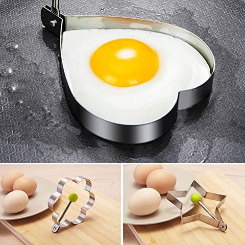 SJUNJIE 5 Piezas Anillos de Huevo Antiadherente de Acero Inoxidable Molde con Forma de Huevo para Huevos Frito Panqueques Tortitas Pancake Omelets Galleta Tortilla