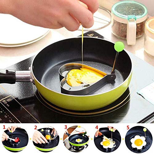 SJUNJIE 5 Piezas Anillos de Huevo Antiadherente de Acero Inoxidable Molde con Forma de Huevo para Huevos Frito Panqueques Tortitas Pancake Omelets Galleta Tortilla