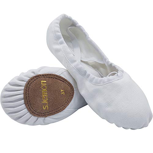 s.lemon Zapatillas de Ballet Lona Media Punta Ballet Zapatos Bailarina Principiantes Danza Zapatos para Niña Mujere Hombres 24-47 Bianco (35 EU)