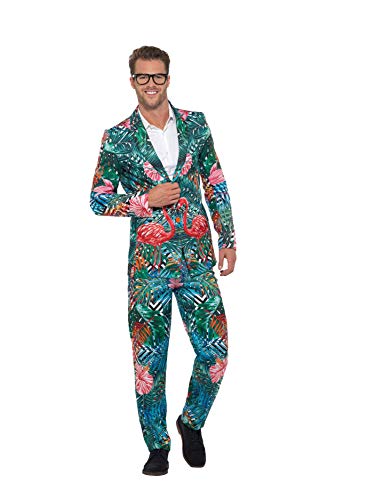 Smiffys Hawaiian Flamingo Suit Traje de Flamenco Tropical Hawaiano, Multicolor, M - Size 38"-40" Unisex Adulto