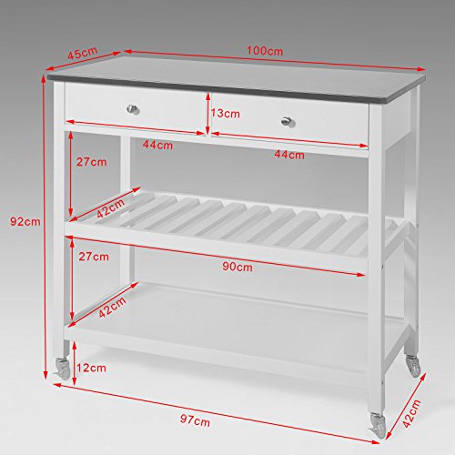 SoBuy Carrito de Servir, estantería de Cocina, Carrito de Cocina móvil,FKW47-W,ES