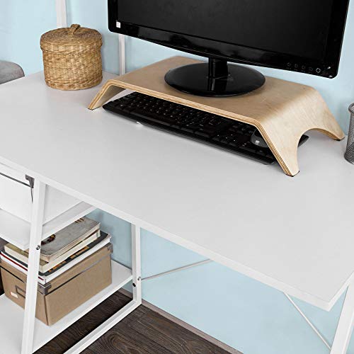 SoBuy Mesa de Escritorio, Mesa de Ordenador con Tres Estantes,Color Blanco,FWT29-W,ES (Mesa)