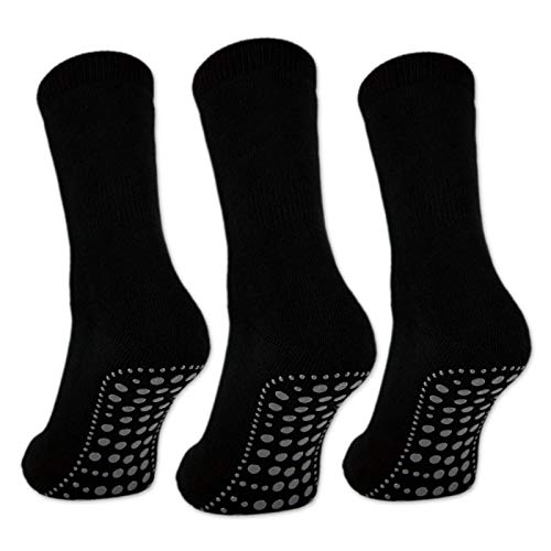 sockenkauf24 3 o 6 Pares Calcetines Antideslizantes Hombre Mujer Algodón ABS (47-50, 3 Pares - Negro)