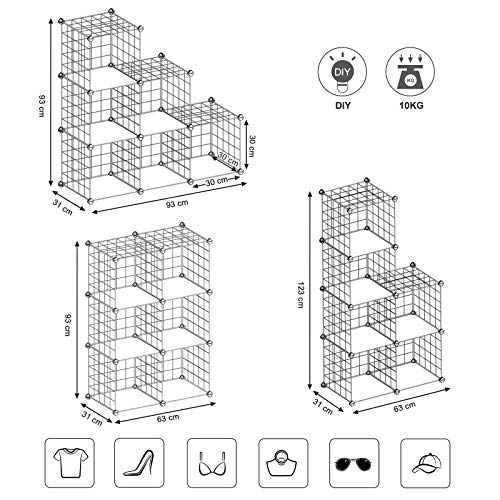 SONGMICS Armario Modular de Malla de Hierro, Armario de Almacenaje con 6 Cubos, Estantería Modulable, Organizador Multiuso para Libros, Ropa y Zapatos, Habitación Infantil y Entrada, Blanco LPI111W