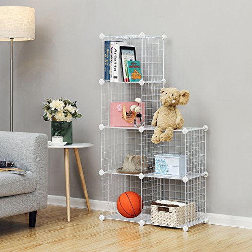 SONGMICS Armario Modular de Malla de Hierro, Armario de Almacenaje con 6 Cubos, Estantería Modulable, Organizador Multiuso para Libros, Ropa y Zapatos, Habitación Infantil y Entrada, Blanco LPI111W