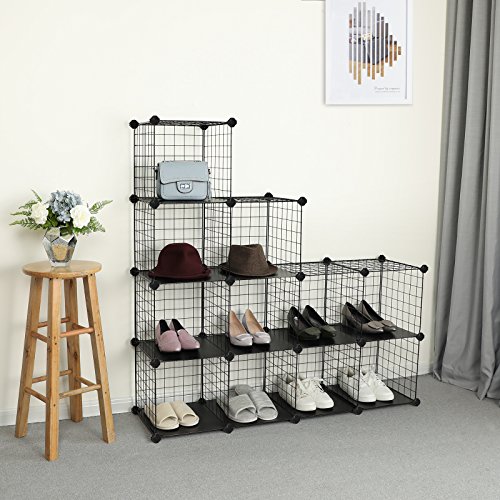 SONGMICS Armario Modular de Malla de Hierro, Armario de Almacenaje, Estantería Modulable, Organizador Multiuso, 4 Niveles, 3 Filas, con 1 Martillo de Goma Gratuito, 93 x 31 x 123 cml, Negro LPI34H