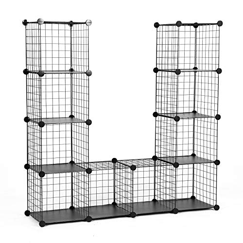 SONGMICS Armario Modular de Malla de Hierro, Armario de Almacenaje, Estantería Modulable, Organizador Multiuso, 4 Niveles, 3 Filas, con 1 Martillo de Goma Gratuito, 93 x 31 x 123 cml, Negro LPI34H