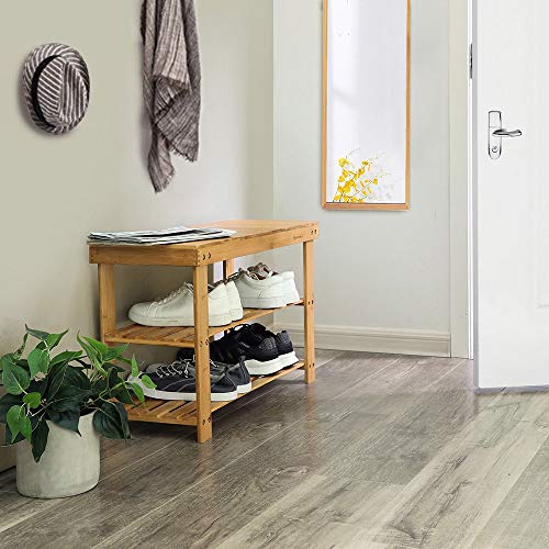 SONGMICS Banco Zapatero de bambú, Estantería para Zapatos con 3 estantes, 70 x 28 x 45 cm Ideal para Entrada, Baño, Sala de Estar, Pasillo LBS04N