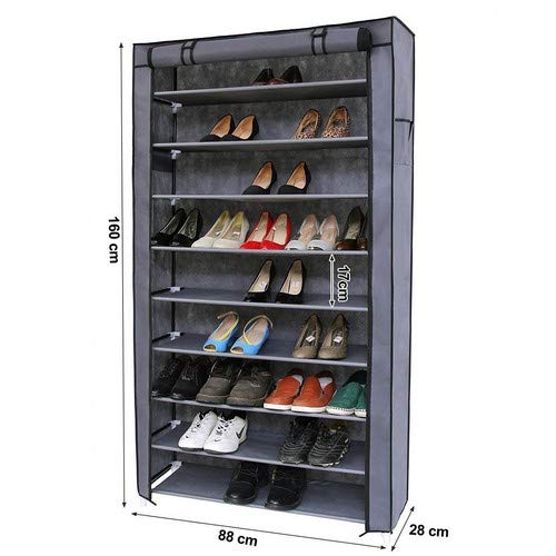 SONGMICS Estante para Zapatos de 10 niveles con Tapa Antipolvo, Armario para Guardar Zapatos, Organizador para Zapatos con Capacidad para 40 Pares de Zapatos, 88 x 28 x 160 cm, Gris RXJ36G