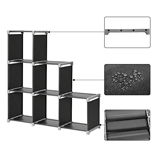 SONGMICS Librería de 6 Cubos, Estantería de Escalera de Tela, Armario de Almacenamiento, Montaje Bricolaje, para Salón, Dormitorio, Estudio, para Juguetes y Libros, Separador, Negro LSN63H